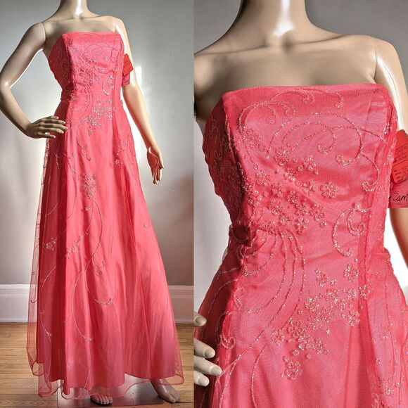NWT Vintage Y2K Zum Zum Gown Prom Pink Netting Floral Glitter Size 3/4 - Picture 1 of 15